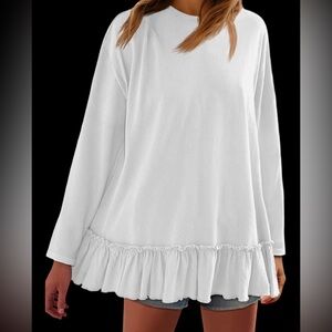 NWT Tankaneo  Oversized Peplum Tunic Tops Long Sleeve Babydoll Top XXL